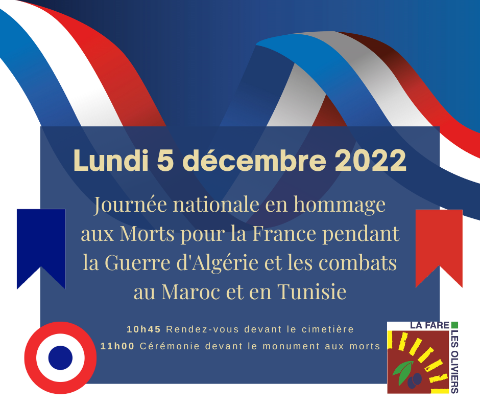 Journée nationale en hommage aux Morts pour la France pendant la Guerre d'Algérie et les combats au Maroc et en Tunisie @ Monument aux morts
