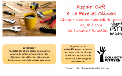 Repair’ Café du Collectif Citoyen: le premier samedi du mois, de 9h à 12h au Domaine Roustan