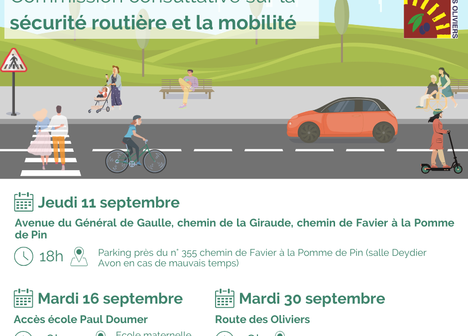 Prochains ateliers de la commission consultative sur la sécurité routière et la mobilité