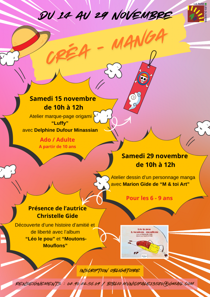 Créa-manga : atelier de marque-page origami Luffy @ Bibliothèque municipale Denise Sicard