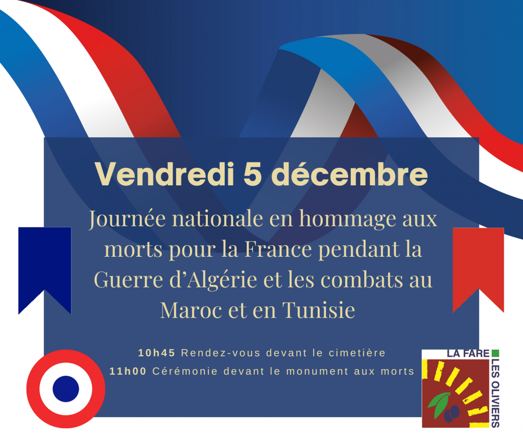 Journée nationale en hommage aux morts pour la France pendant la Guerre d’Algérie et les combats au Maroc et en Tunisie @ Monument aux Morts