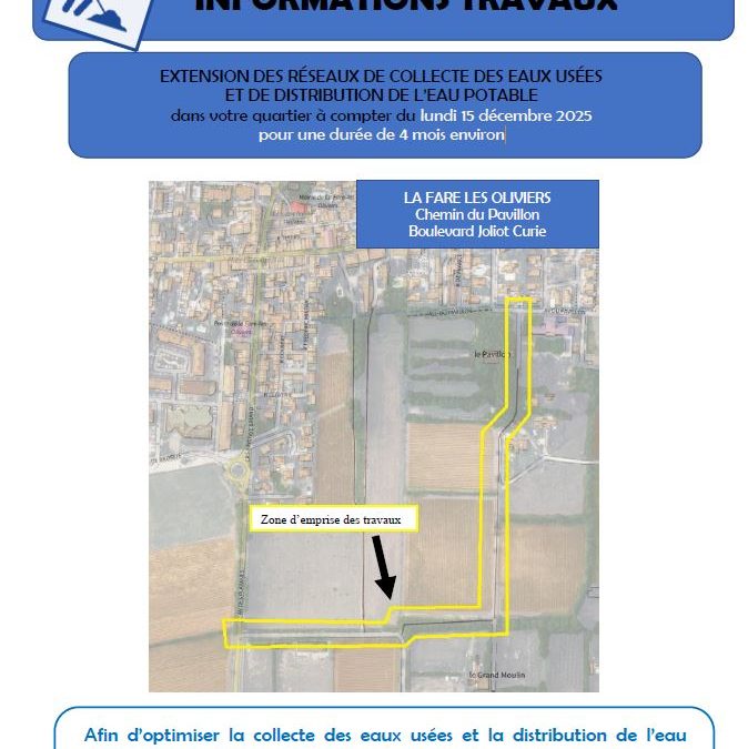Chemin du Pavillon, boulevard Joliot Curie – travaux sur les réseaux d’eau
