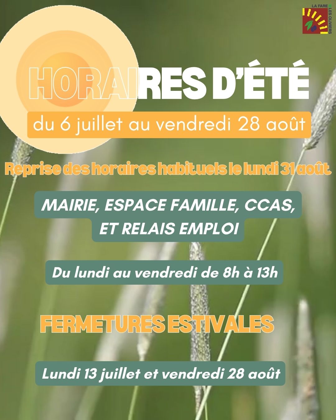Horaires d’été affiche